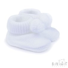 B455-W: White Acrylic Bootees with Pom Pom